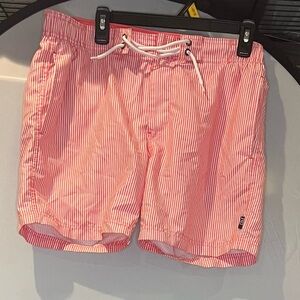 Vibrant Pink Striped Men's Swim Trunks
